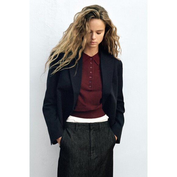 Zara Womens Blazer Jacket M Blue Marine Court Oversized Preppy 1255/863 NWT - Picture 1 of 15